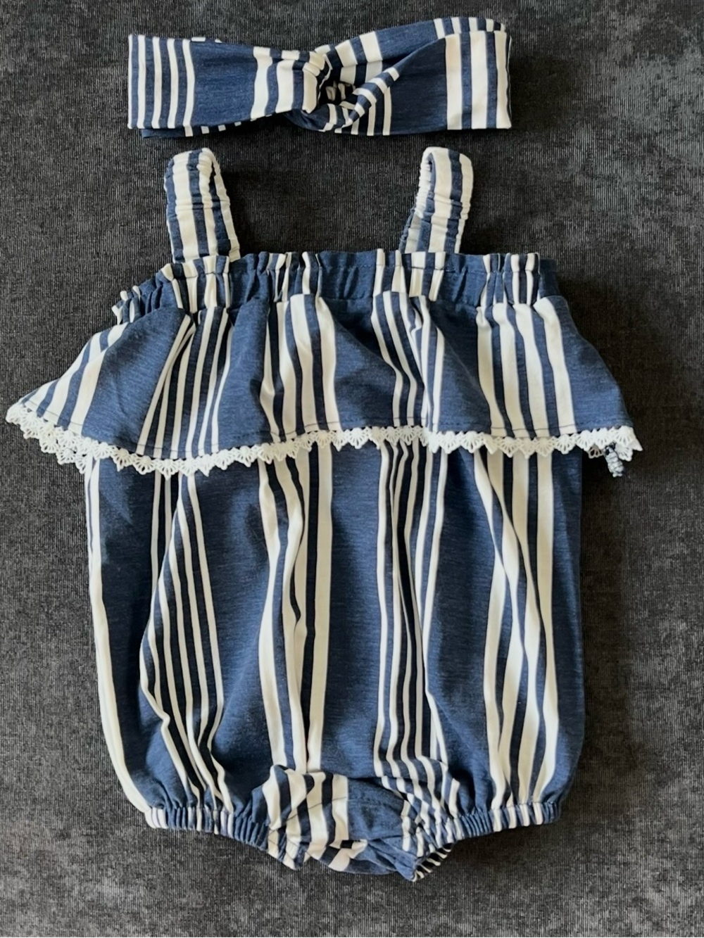 Jessica Simpson Striped Bubble and Headband Set Size 12 Months